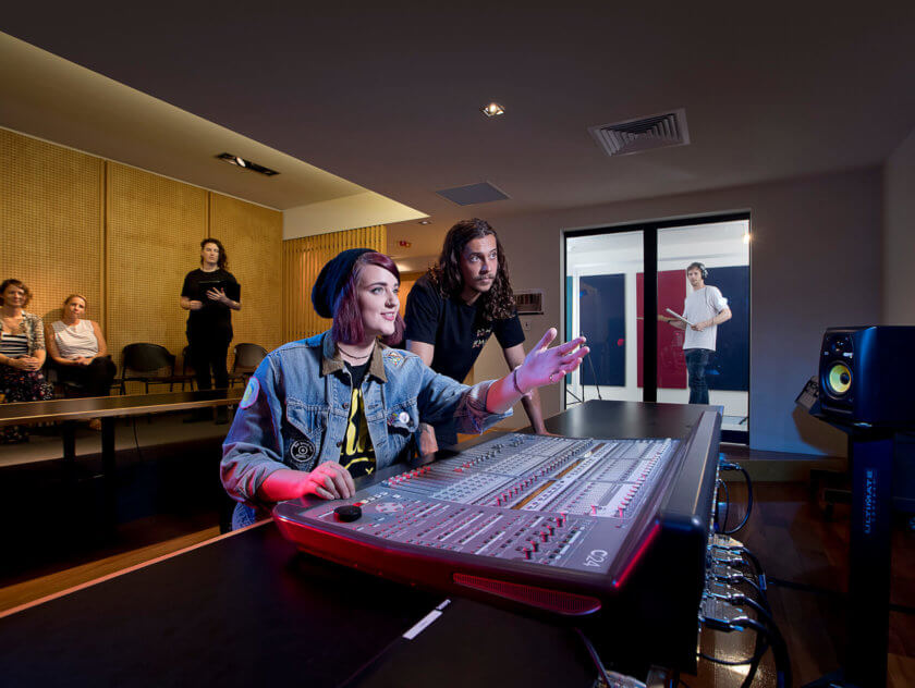 Audio Student and Lecturer on Audio Desk